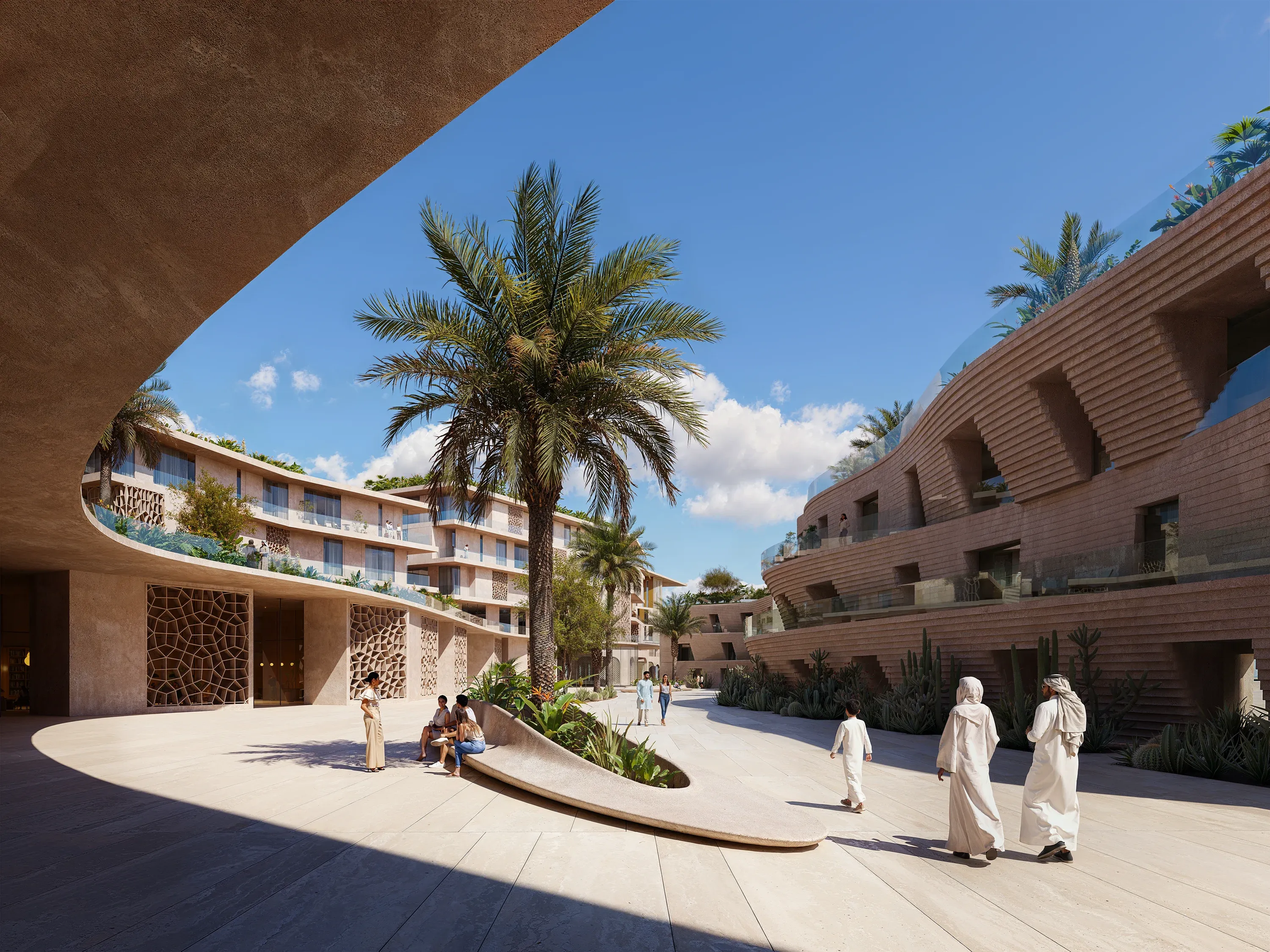 The arched courtyard of the five-star spa hotel at Mira Coral Bay